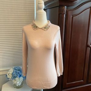 Ann Taylor pretty pink with rhinestone collar sweater. New w/o tags. 3/4 sleeve